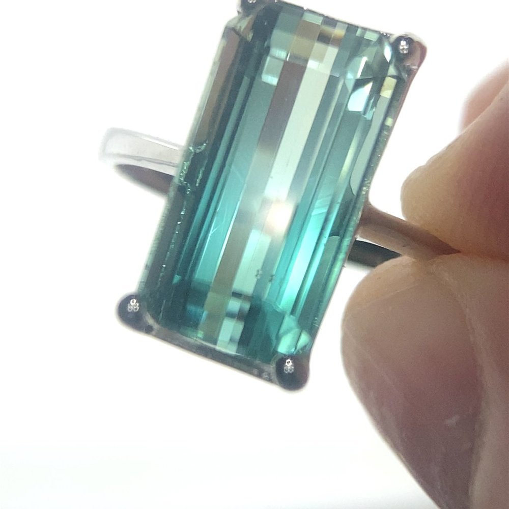 BiColor Tourmaline 7.23ct Solid 14K White Gold Ring